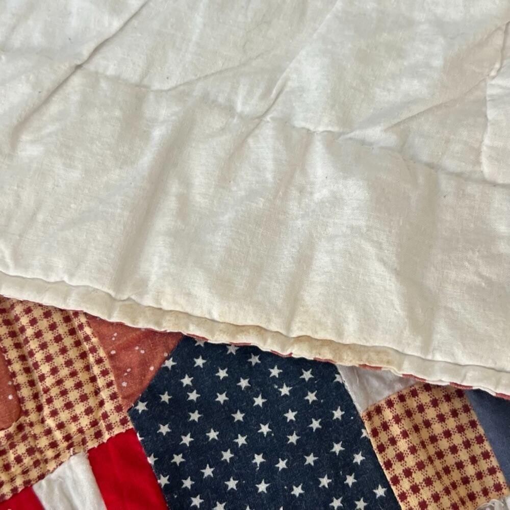 Vintage Americana Handmade Quilt 95 x 98 in Patriotic Cabin Star Patchwork - Picture 13 of 16